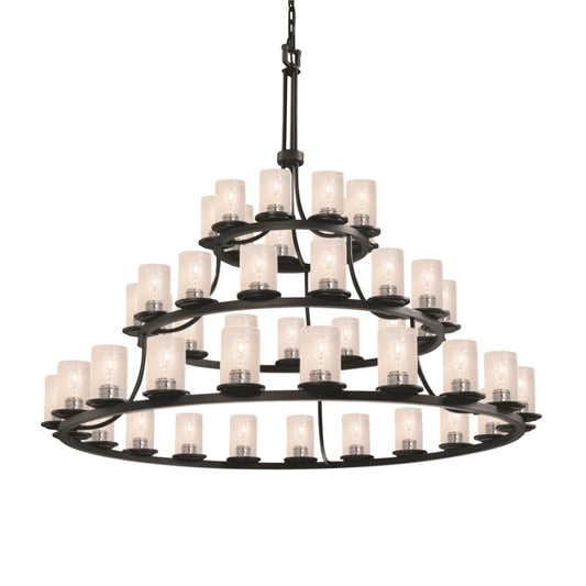 Justice Design Group Fusion 45 Light 60" Wide Pillar Candle Chandelier with Flat Rimmed Cylinder Seeded Shades