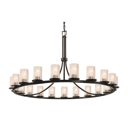 Justice Design Group Fusion 21 Light 60" Wide LED Chandelier with Flat Rimmed Cylinder Seeded Shades