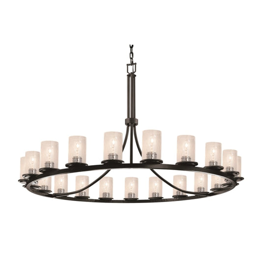 Justice Design Group Fusion 21 Light 60" Wide LED Chandelier with Flat Rimmed Cylinder Seeded Shades