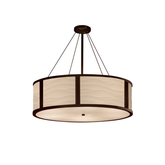 Justice Design Group Porcelina Single Light 36" Wide Integrated 3000K LED Drum Chandelier with Wavy Faux Porcelain Resin Shade