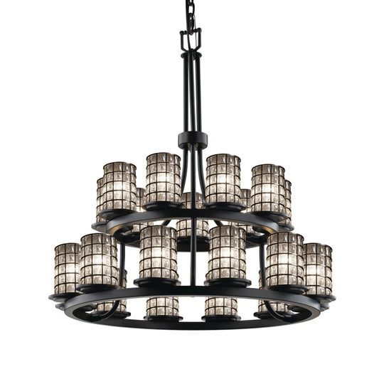 Justice Design Group Wire Glass 21 Light 33" Wide Pillar Candle Style Chandelier with Clear, Bubble Glass Shades