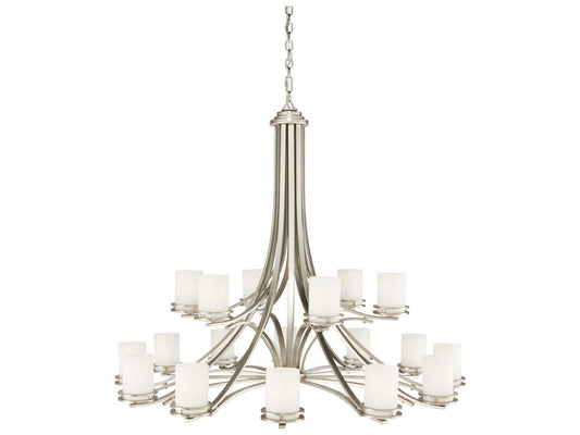 Kichler Hendrik 18-Light 2-Tier Chandelier in Brushed Nickel with Satin Etched Glass