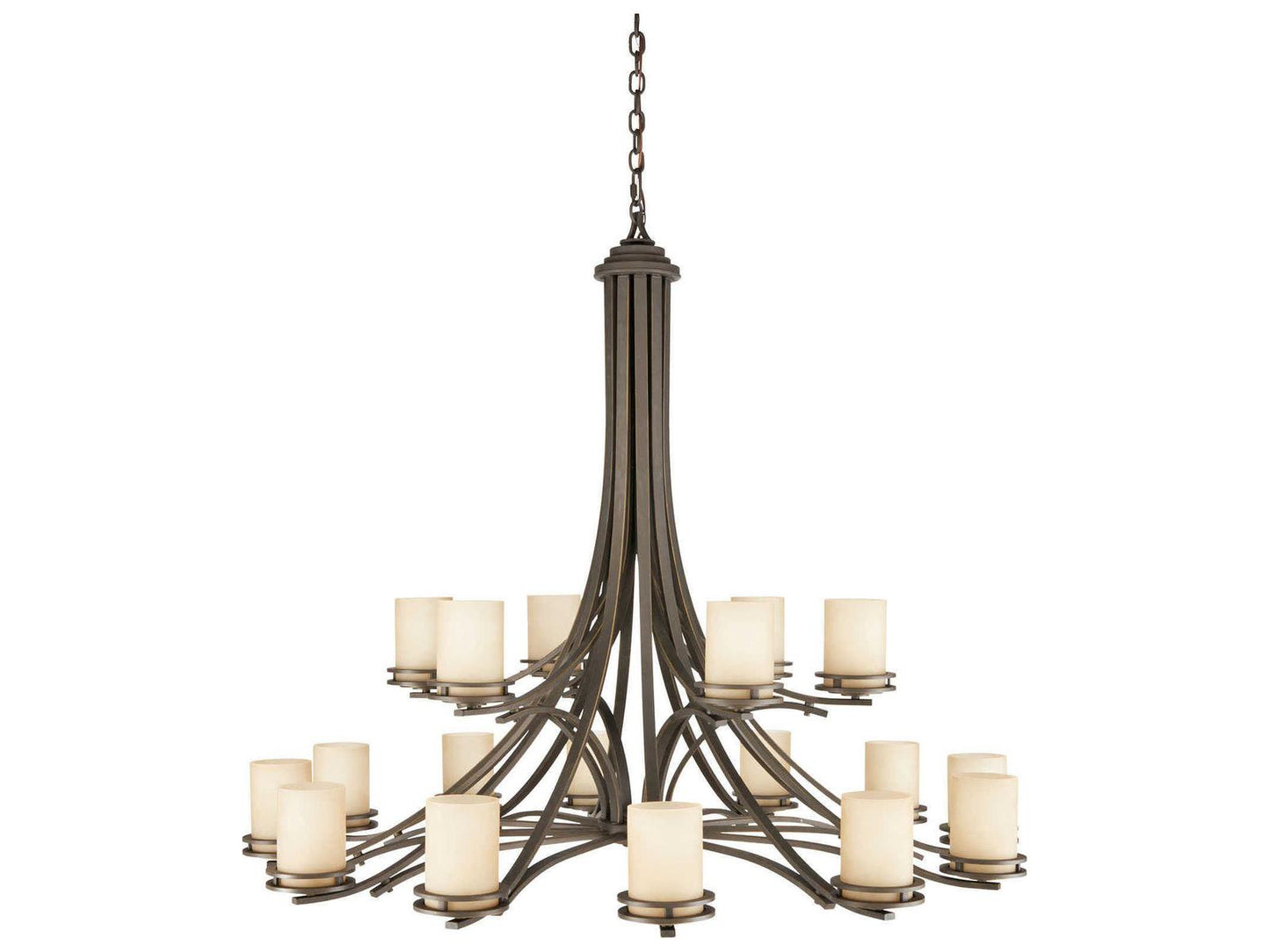 Kichler Hendrik 18-Light Two-Tier Chandelier in Olde Bronze with Light Umber Etched Glass