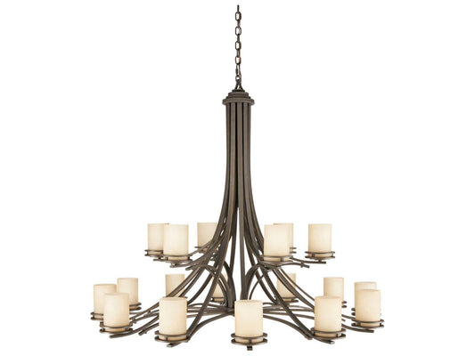 Kichler Hendrik 18-Light Two-Tier Chandelier in Olde Bronze with Light Umber Etched Glass