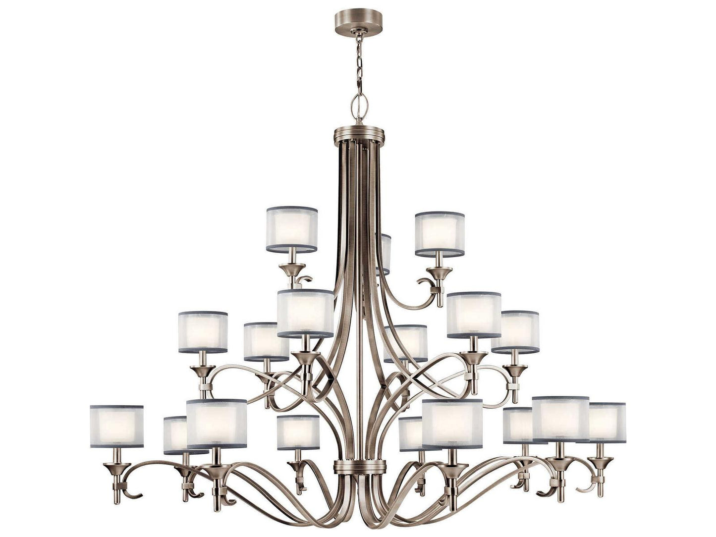 Kichler Lacey 18-Light Multi Tier Chandelier in Antique Pewter with Organza Shades