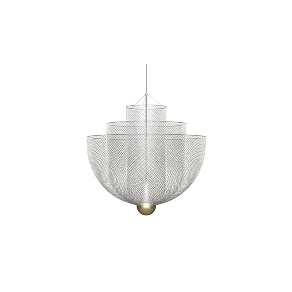 Meshmatics Hanging lamp ∅ 17.7″ x H 17.7″ / Dia 45cm x H 45cm / Chrome Lamp Body & Gold Base / Warm Light Chandelier