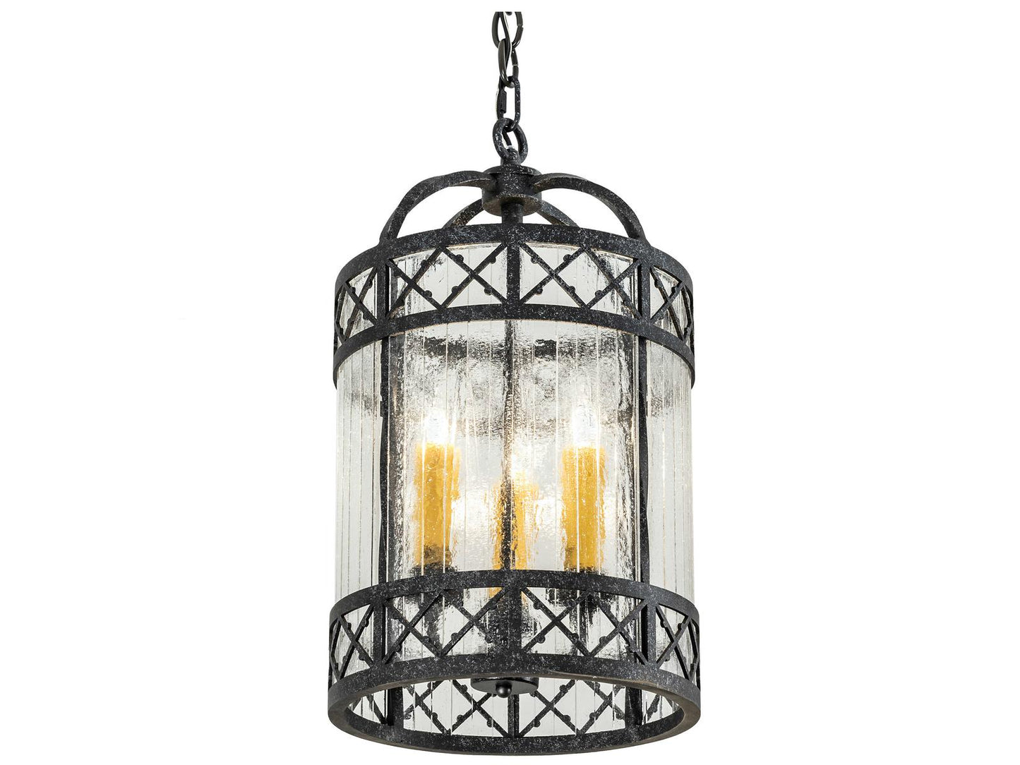 Meyda Antencio 3-Light Gunmetal Glass Candelabra Cylinder Chandelier with Seeded Glass