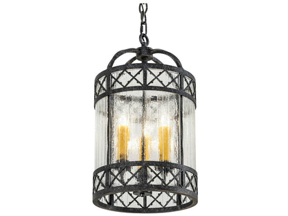 Meyda Antencio 3-Light Gunmetal Glass Candelabra Cylinder Chandelier with Seeded Glass
