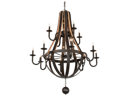 Meyda Barrel Stave 12-Light Natural Wood Tiered Chandelier in Oil Rubbed Bronze