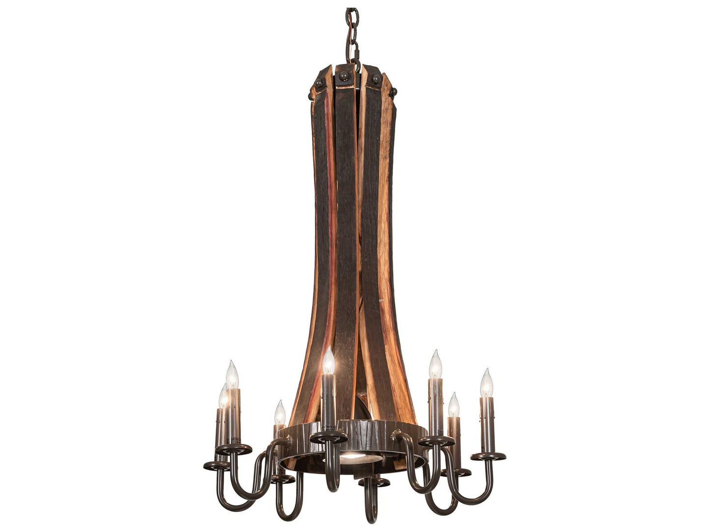 Meyda Barrel Stave 8-Light Candelabra Chandelier in Natural Wood and Timeless Bronze