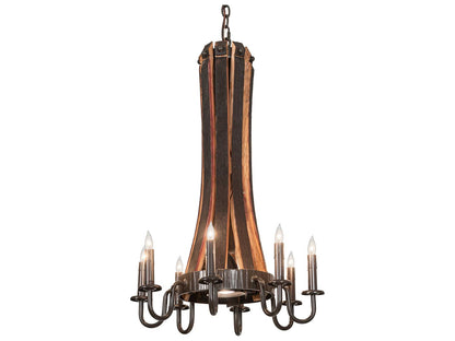 Meyda Barrel Stave 8-Light Candelabra Chandelier in Natural Wood and Timeless Bronze