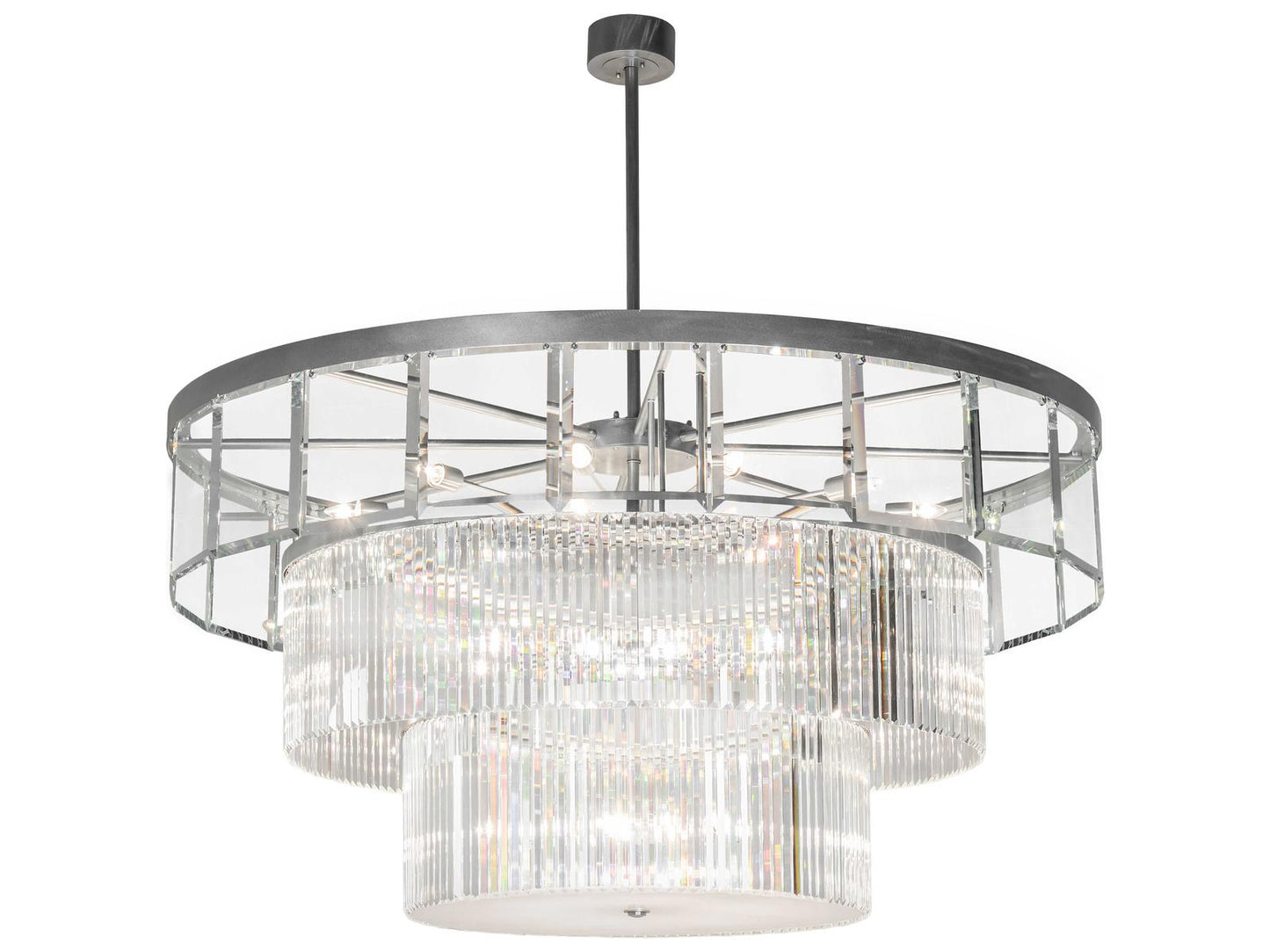 Meyda Beckam 27-Light Crystal Clear Glass Tiered Chandelier in Sparkle Silver Finish