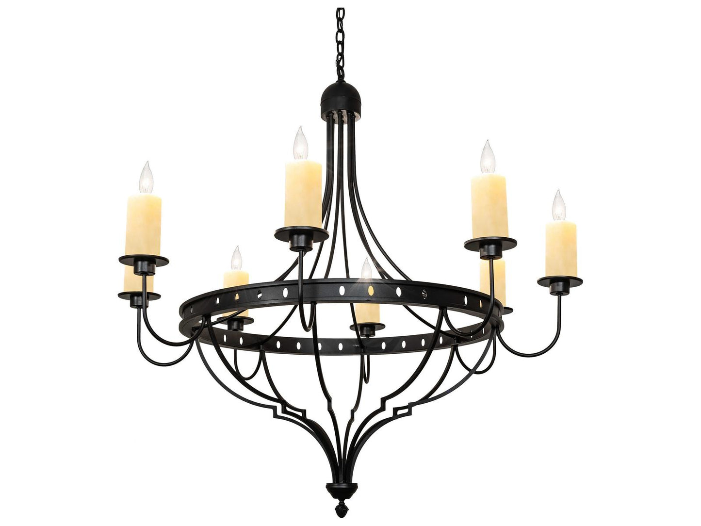 Meyda Bottini 8-Light Candelabra Chandelier in Textured Black with Ivory Faux Candlelights