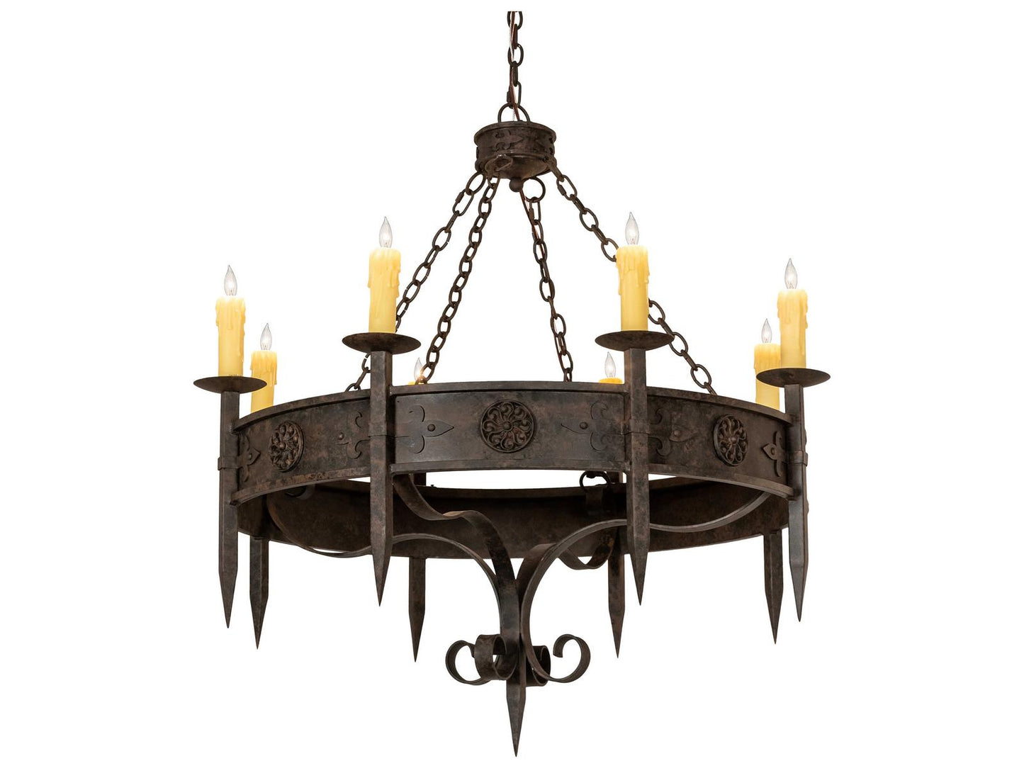 Meyda Calandra 8-Light Candelabra Chandelier in Coffee Bean with Chocolate Ivory Faux Candlelights