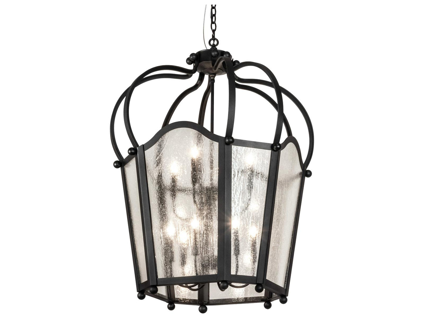 Meyda Citadel 10-Light Textured Black Glass Chandelier with Clear Seeded Glass