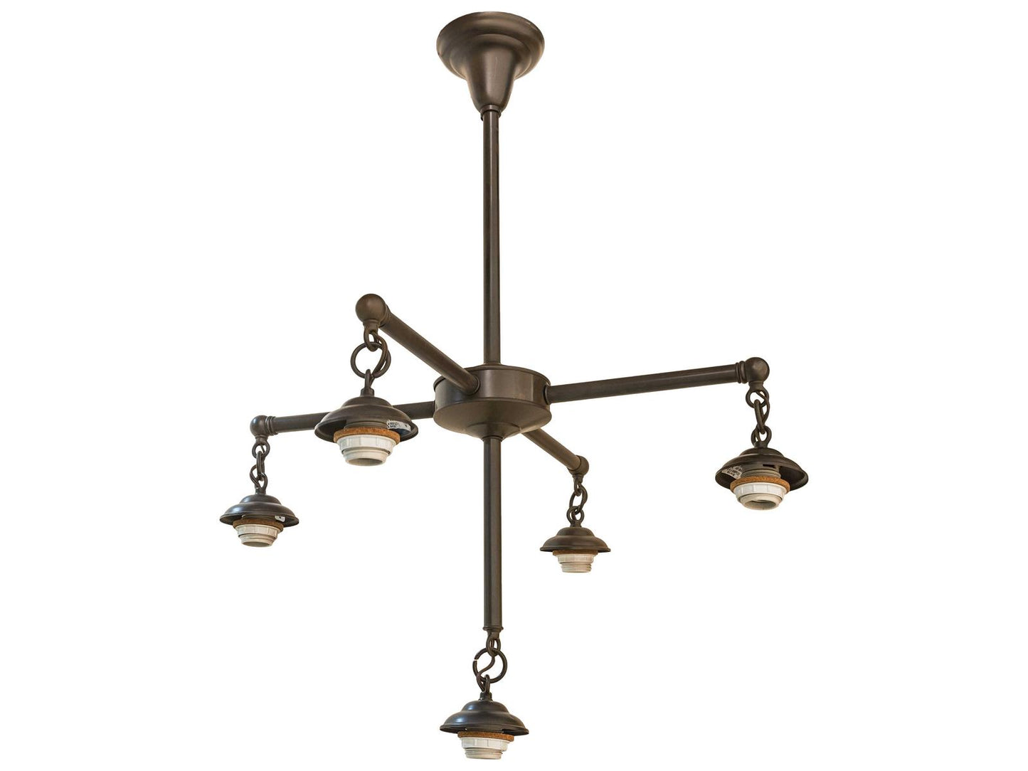 Meyda Craftsman 5-Light Chandelier in Craftsman Brown with Beige Art Glass