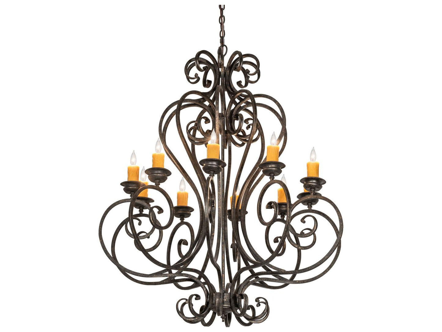 Meyda Fernando 10-Light Chandelier with Hand-Forged Scrollwork in Golden Bronze