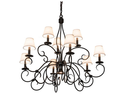 Meyda Grace 10-Light Timeless Bronze Candelabra Empire Chandelier with White Linen Shades