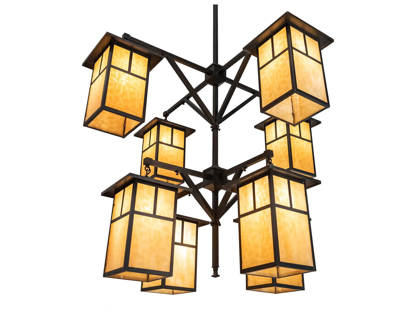 Meyda Hyde Park 8-Light Mission Craftsman Brown Glass Tiered Chandelier