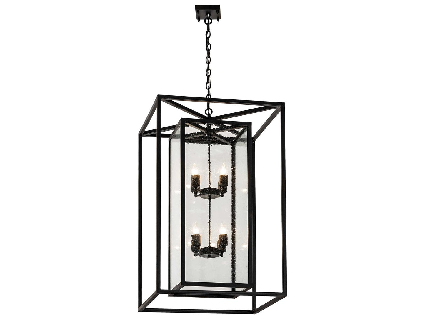 Meyda Kitzi Box 8-Light Black Clear Seedy Glass Candelabra Geometric Chandelier