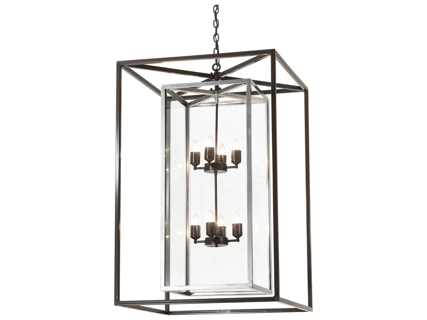 Meyda Kitzi Box 8-Light Geometric Chandelier in Nickel and Timeless Bronze