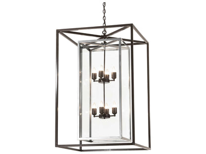 Meyda Kitzi Box 8-Light Geometric Chandelier in Nickel and Timeless Bronze