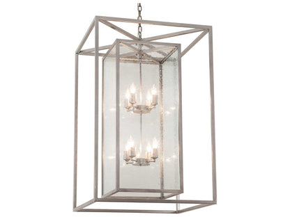 Meyda Kitzi Box 8-Light Geometric Chandelier in Nickel with Clear Seeded Glass
