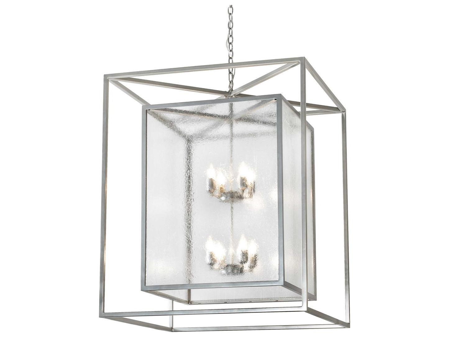 Meyda 8-Light Kitzi Box Geometric Tiered Chandelier in Nickel with Clear Seeded Glass