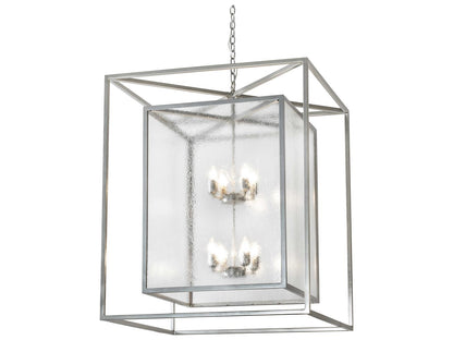 Meyda 8-Light Kitzi Box Geometric Tiered Chandelier in Nickel with Clear Seeded Glass