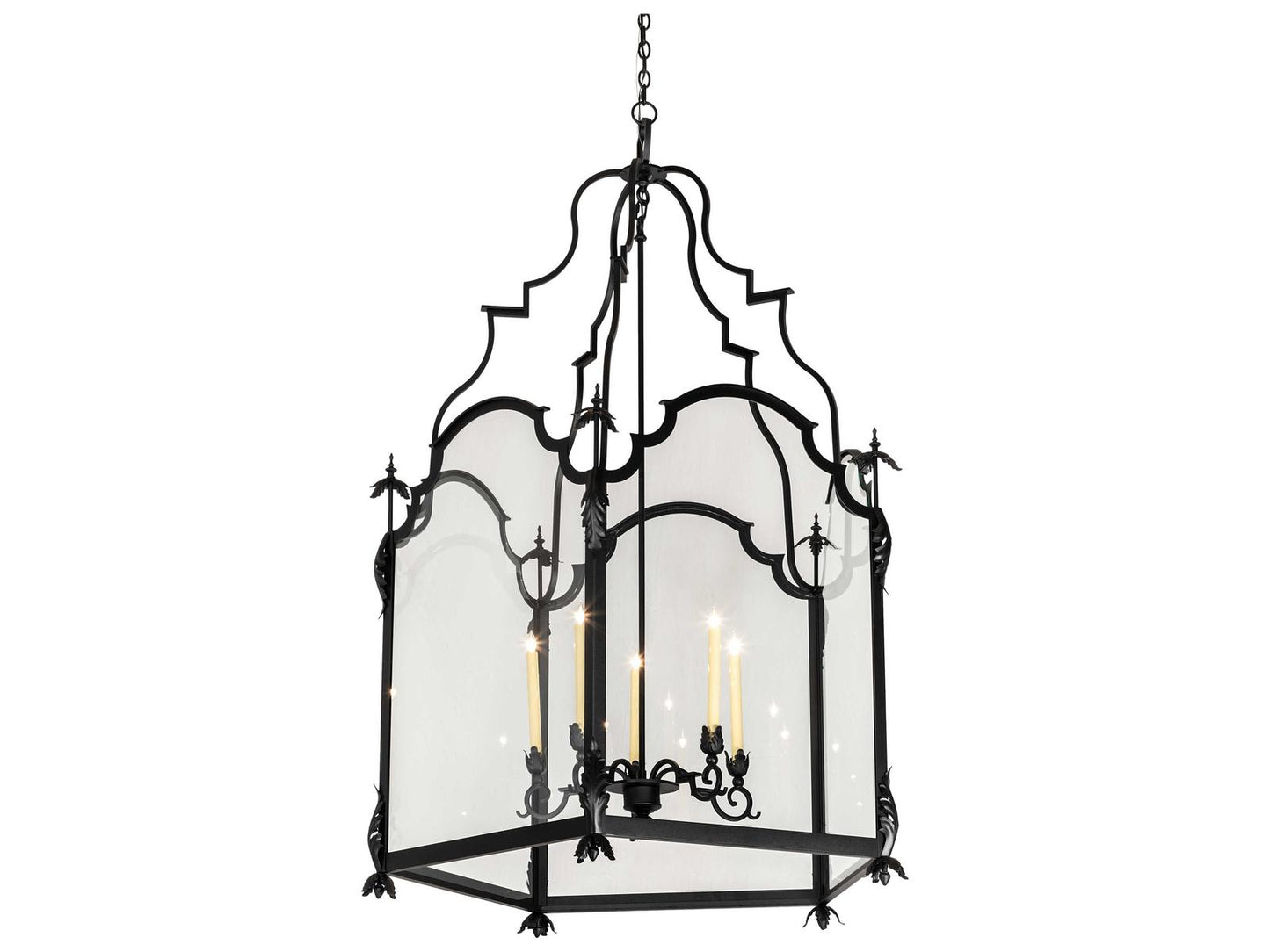 Meyda Lattimer 5-Light Black Ivory Clear Glass Lantern Chandelier