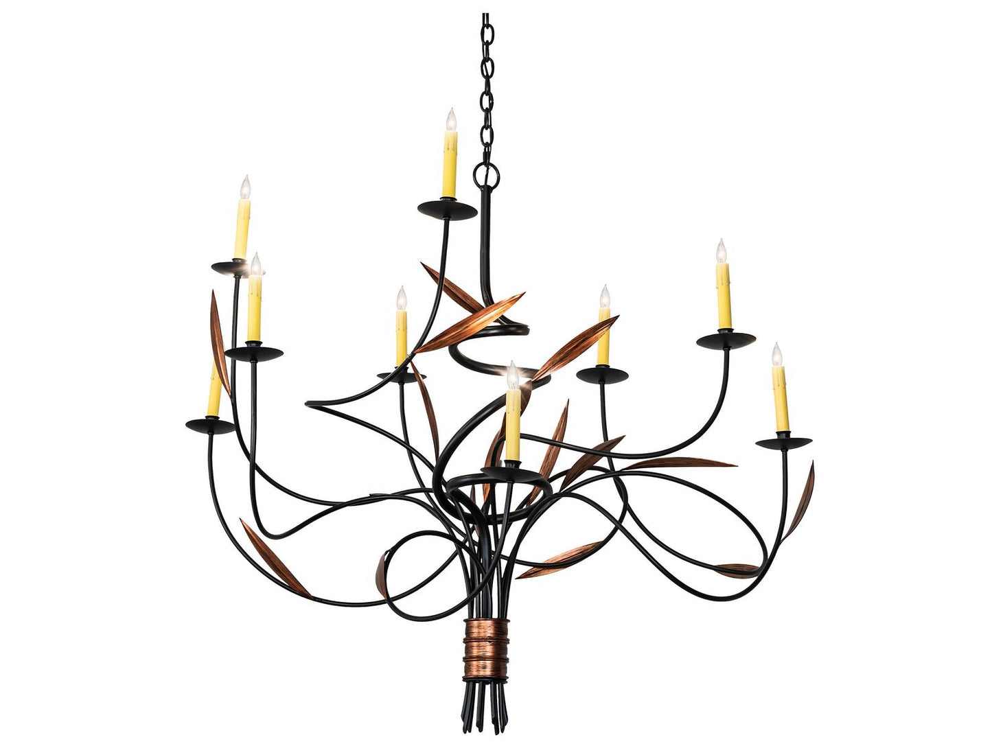 Meyda Layla 9-Light Candelabra Chandelier in Blackwash and Cimarron Bronze