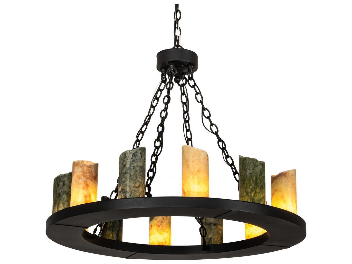 Meyda Loxley 12-Light Wrought Iron Chandelier with Green Jadestone Shades