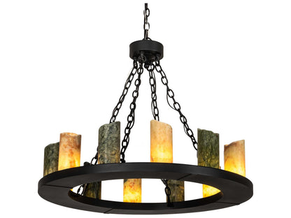 Meyda Loxley 12-Light Wrought Iron Chandelier with Green Jadestone Shades