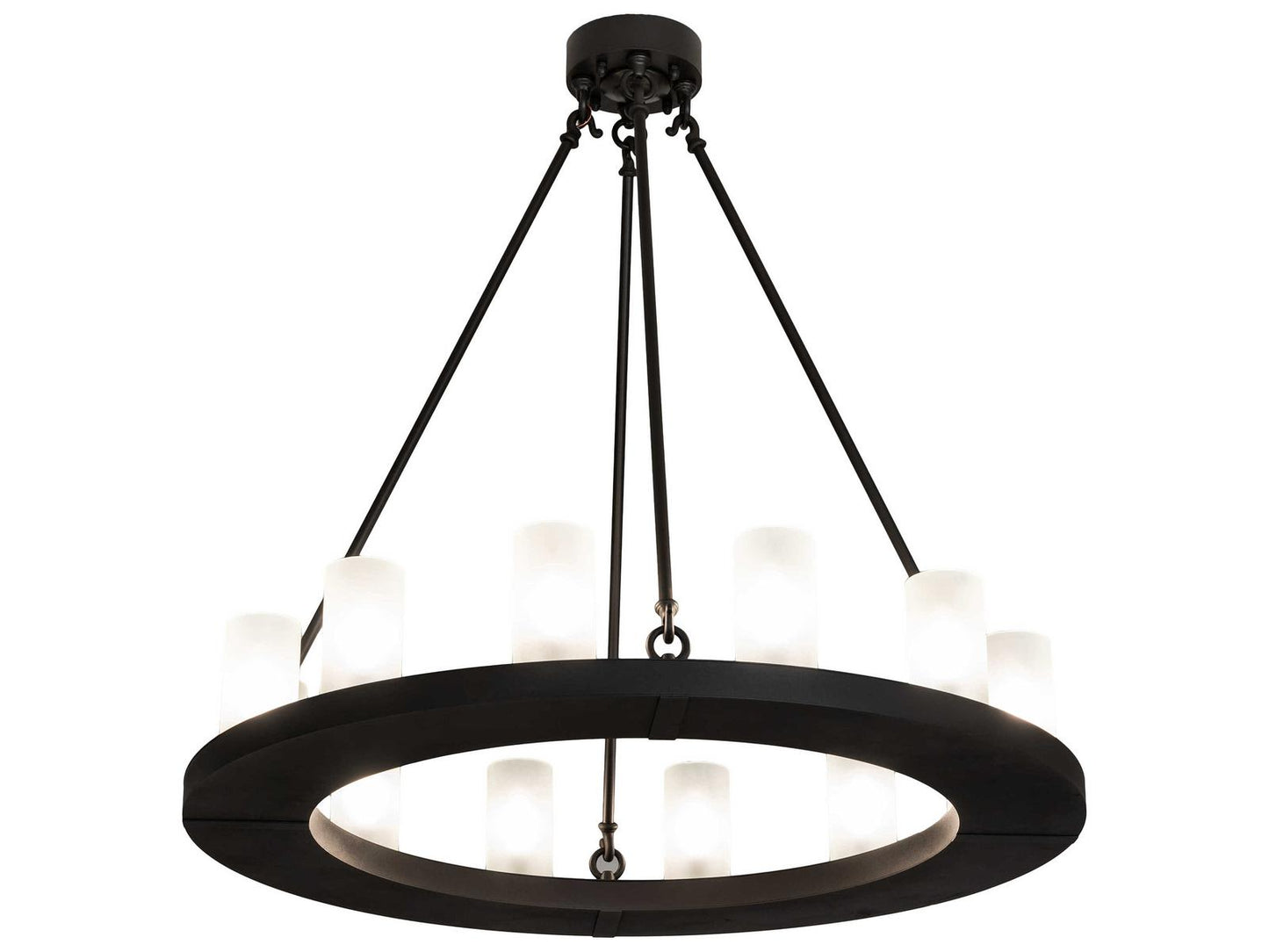 Meyda Loxley 12-Light Wrought Iron Chandelier with Clear Frosted Glass Cylinders
