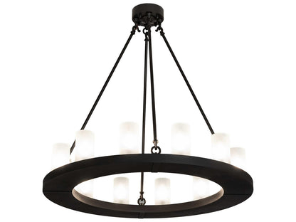 Meyda Loxley 12-Light Wrought Iron Chandelier with Clear Frosted Glass Cylinders