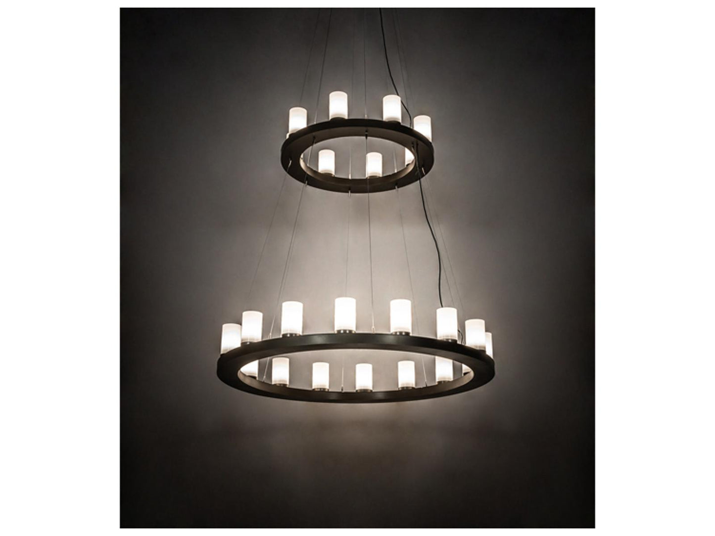 Meyda Loxley 24-Light Cylinder Round Tiered Chandelier in Black Chocolate White Brown