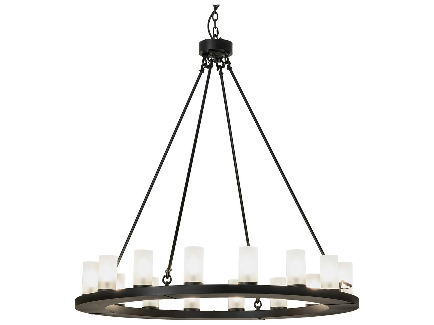 Meyda Loxley 16-Light Round Chandelier with Frosted Clear Seeded Glass Cylinders in Blackwash