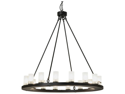 Meyda Loxley 16-Light Round Chandelier with Frosted Clear Seeded Glass Cylinders in Blackwash