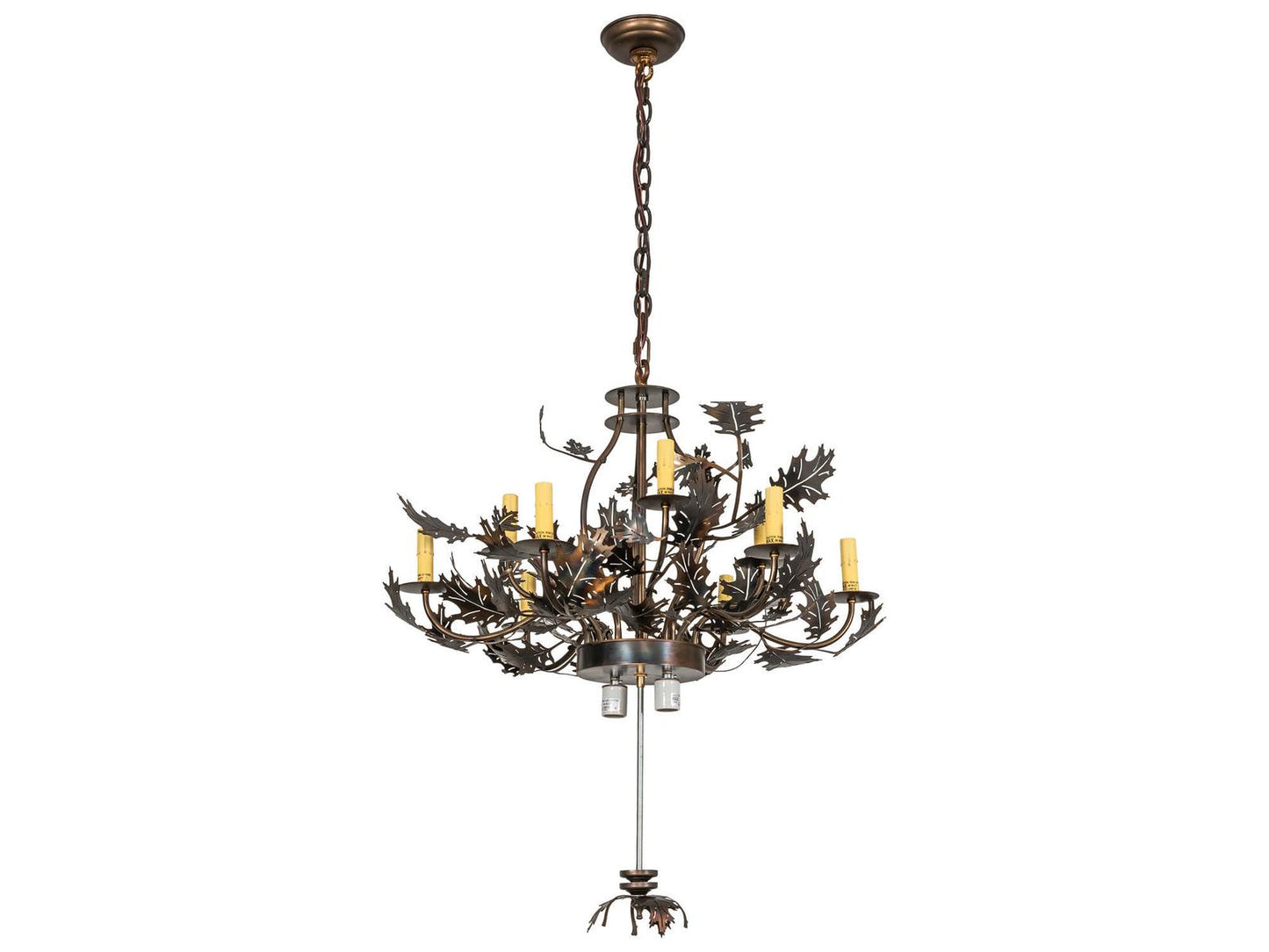 Meyda 11-Light Oak Leaf & Acorn Candelabra Chandelier in Antique Copper