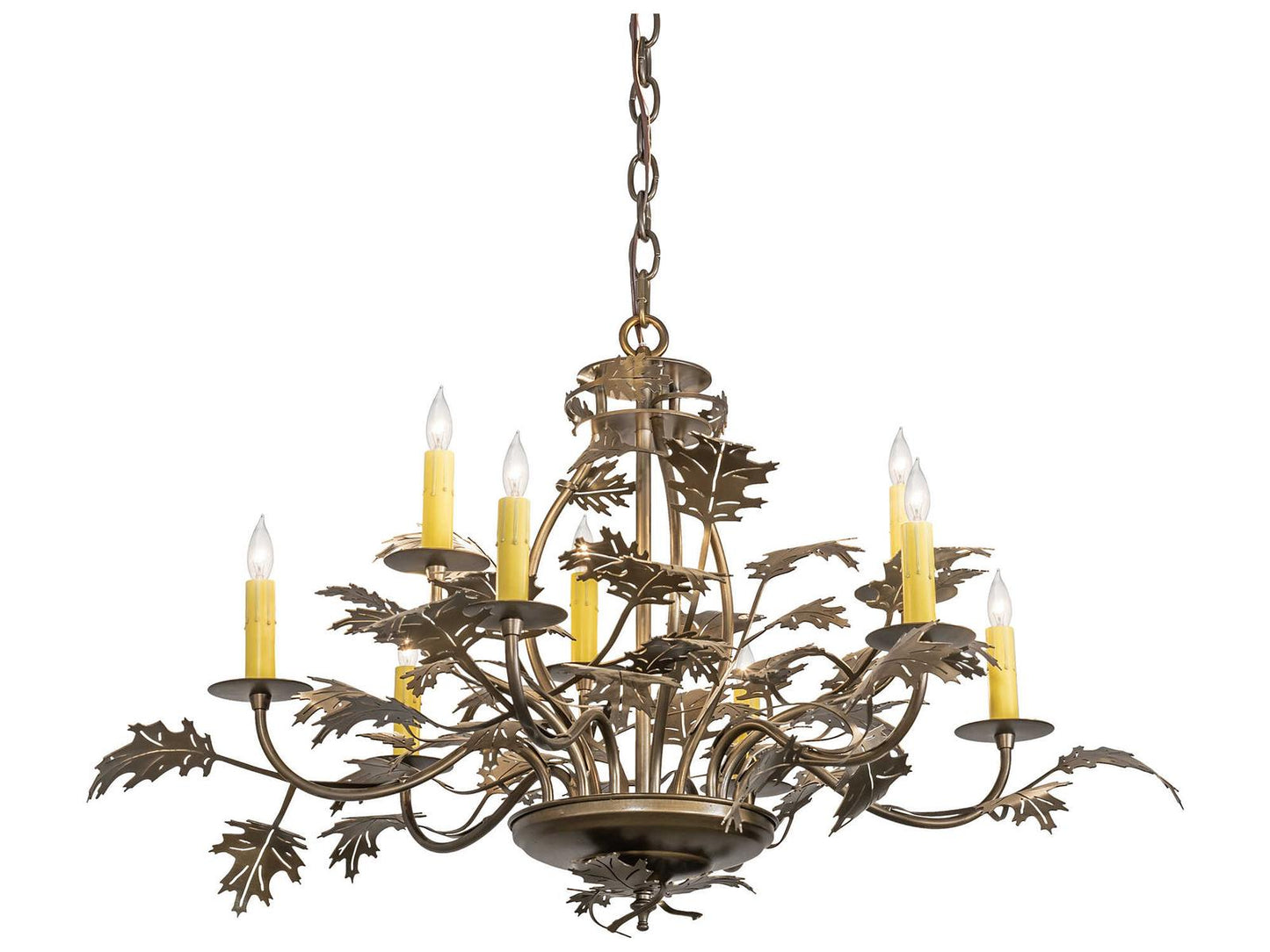 Meyda Oak Leaf & Acorn 9-Light Candelabra Chandelier in Antique Copper