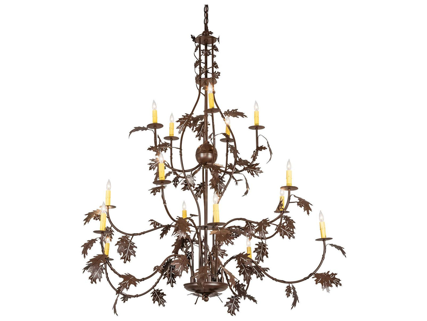 Meyda Oak Leaf 15-Light Candelabra Chandelier in Cafe Noir Finish