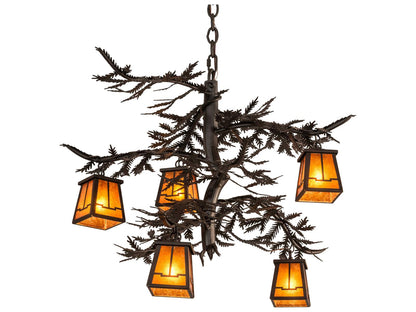 Meyda 5-Light Pine Branch Valley View Lantern Chandelier in Oil Rubbed Bronze