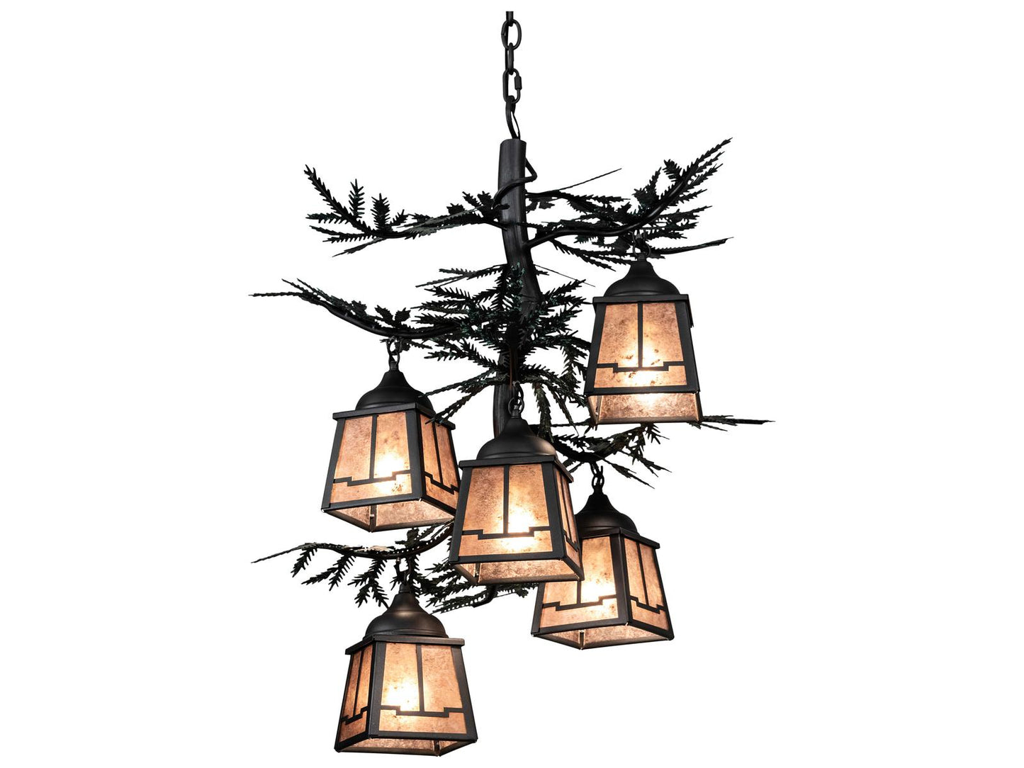 Meyda Pine Branch Valley View 5-Light Lantern Chandelier in Gunmetal Gray