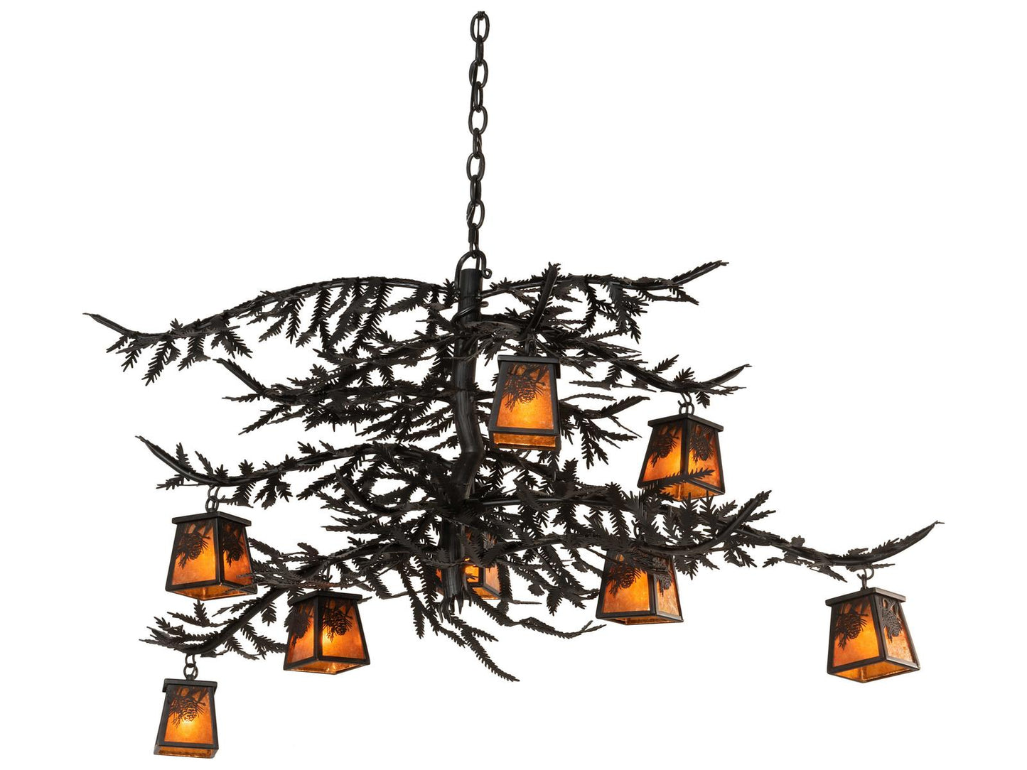 Meyda Pine Branch 8-Light Black Amber Mica Lantern Chandelier