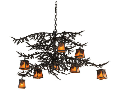 Meyda Pine Branch 8-Light Black Amber Mica Lantern Chandelier
