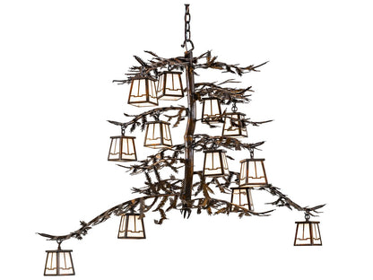 Meyda Pine Branch 12-Light Vintage Copper Linear Chandelier with White Opal Glass