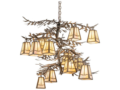 Meyda 12-Light Pine Branch Valley View Lantern Chandelier in Antique Copper