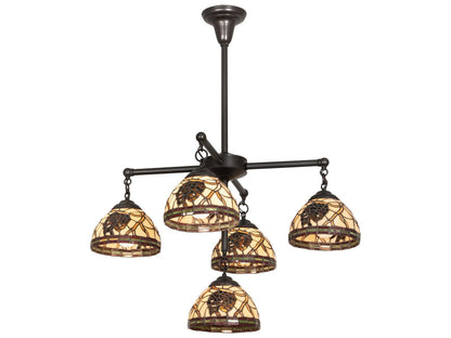 Meyda Pinecone 5-Light Craftsman Brown Green Glass Tiffany Bowl Chandelier