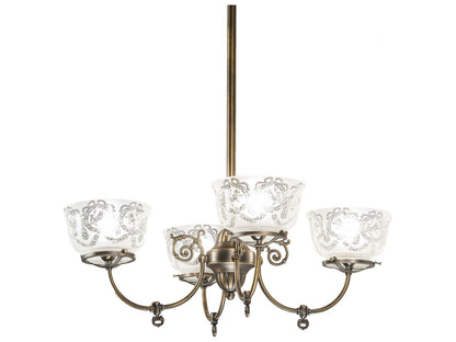 Meyda Revival Gas And Electric 4-Light Antique Brass Chandelier with Glass Bell Shades