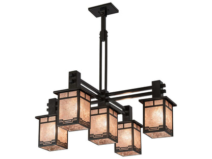 Meyda Roylance 5-Light Geometric Lantern Chandelier in Antique Copper and Timeless Bronze